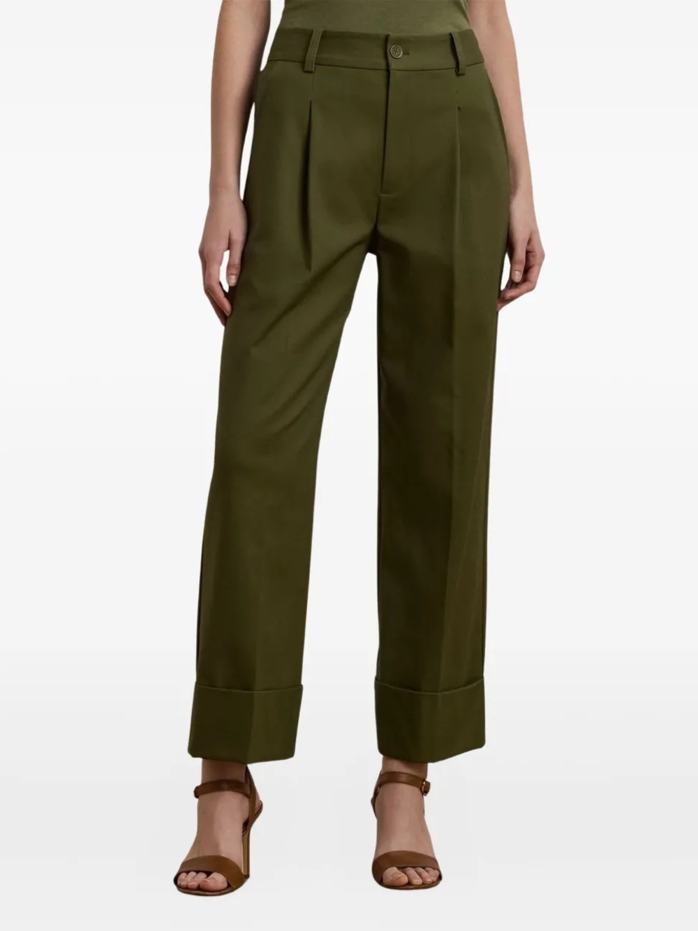 Lauren Ralph Lauren NWT Pleated High-Waisted Trousers Pants Cuff Hem Green